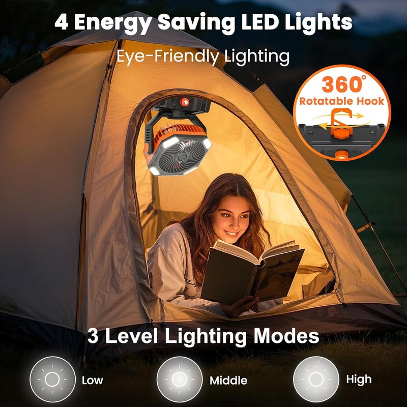 AIEPOCH Camping Fan Rechargeable - 30000mAh Battery Powered Misting Fan for Outdoor Beach Tent - Portable Battery Operated Tent Air Conditioner for Camping - Glamping Essentials (Orange) - Image 5